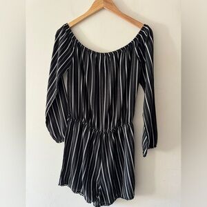 Charlotte Russe Long Sleeve Off the Shoulder‎ Striped Romper